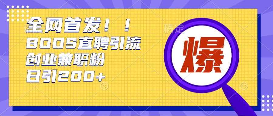 全网首发！BOOS直聘引流创业兼职粉，单号200+-亿点资源网