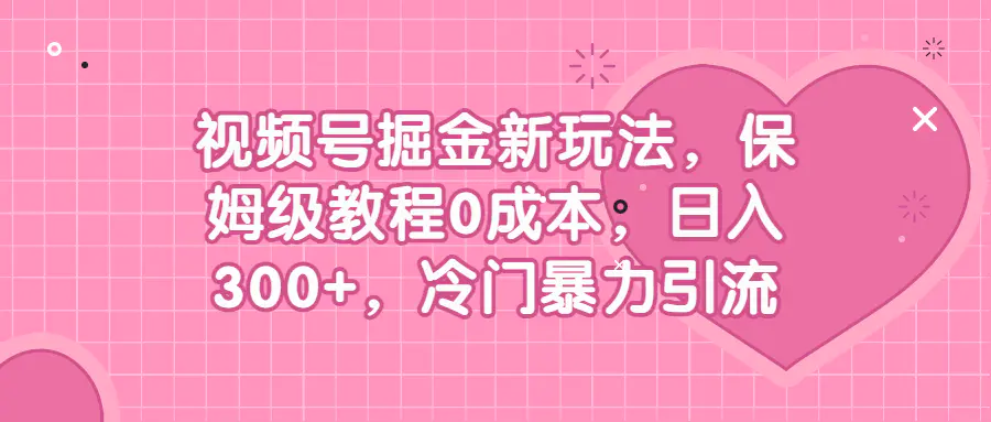 视频号掘金新玩法，保姆级教程0成本，日入300+，冷门暴力引流-亿点资源网