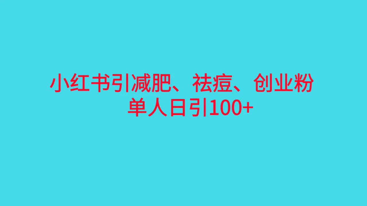 小红书精准引流，减肥、祛痘、创业粉单人日引100+（附软件）-亿点资源网